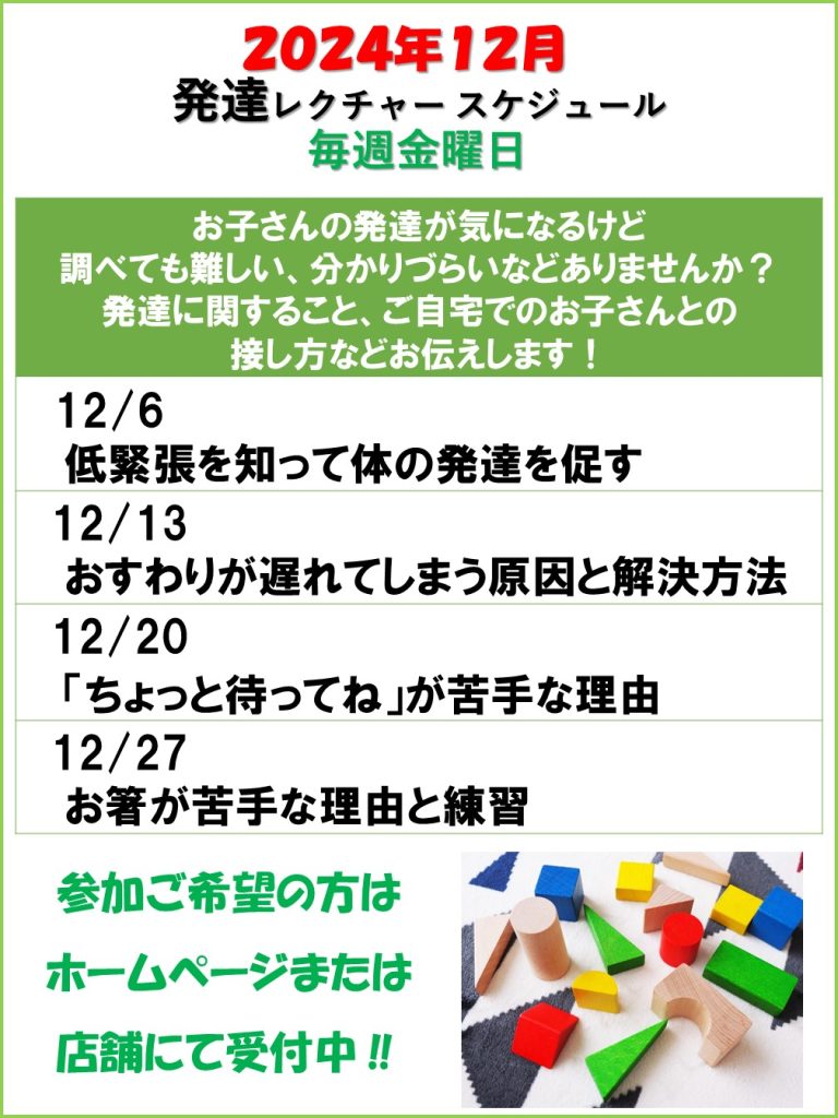 発達レクチャー　2024年12月スケジュール